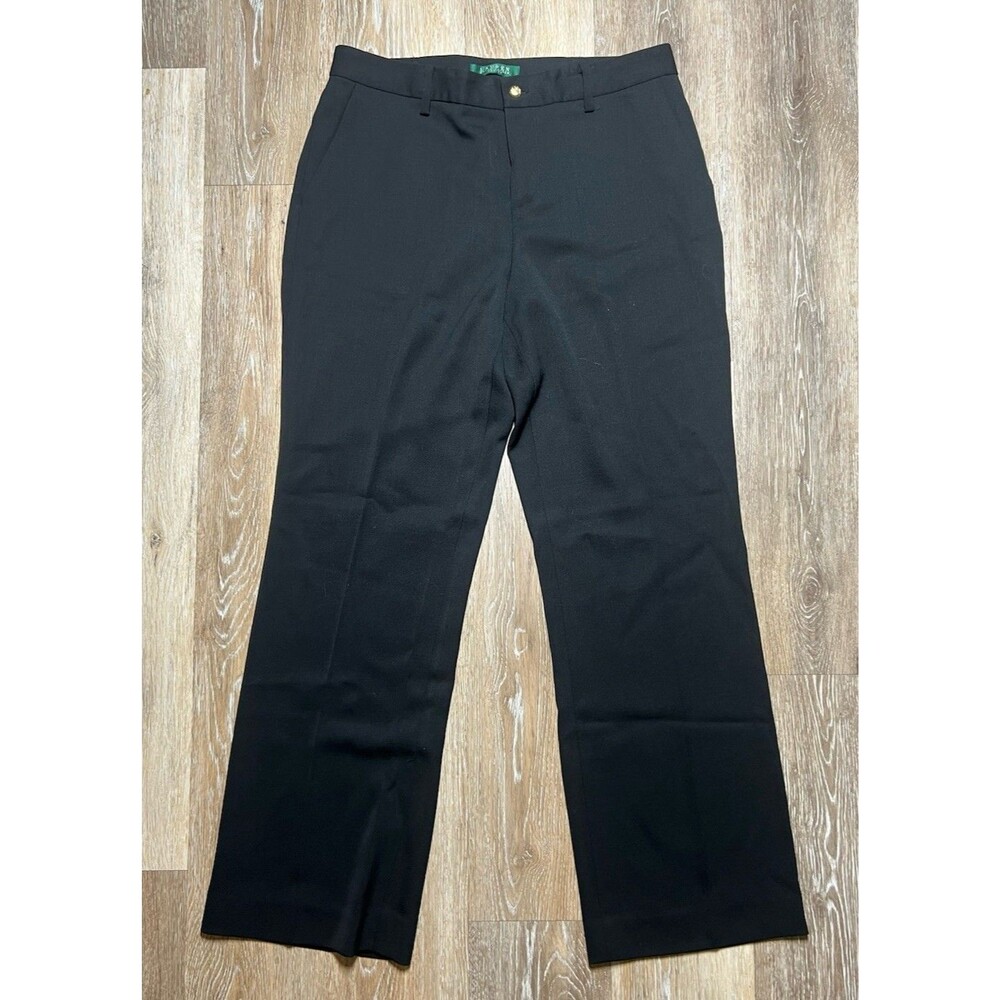 Lauren Ralph Lauren Women's  Black Solid Flat Front Dress Pants, Size 10P